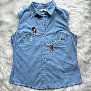 Vintage The Disney Store Mickey & Minnie Embroidered Denim Top